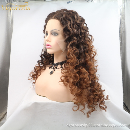 Long afro kinky curly ombre cheap wholesale high quality heat resistant synthetic wig with lace front